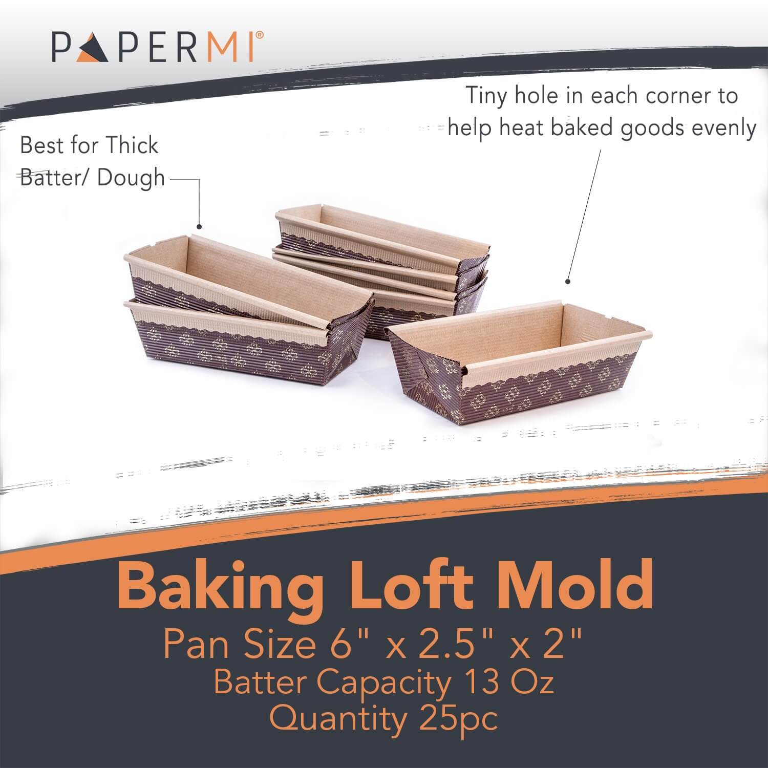 Paper Loaf Cake Pan 25pc (6"x 2.5"x2")